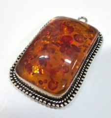 Baltic Amber Resin Pendant Gemstone Silver Plated Metal 2″ Handcrafted Large
