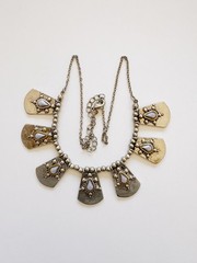 Vintage Tribal Statement Necklace Mixed Metal Dangle Panel Ethnic Boho Jewelry