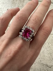 Vintage Sterling Vermeil Pink Topaz CZ Simulated Diamonds Ring