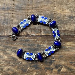 VINTAGE NORWEGIAN ENAMEL & STERLING SILVER NECKLACE & BRACELET Set Cobalt
