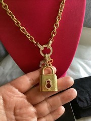 Vintage R. J Graziano Gold Tone Necklace With Lock And Key Pendant Rhinestones