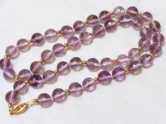 14K GOLD Beads 9mm Faceted Amethyst Crystal Beads Necklace, 14k gold clasp