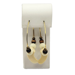 Southwest Style Beaded Wire Hoop w Faux Resin Claw or Tooth Vtg Pierced Earrings