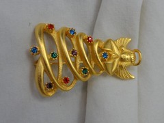 Vintage Goldtone Rhinestone Angel Topped Christmas Tree Brooch