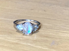 Vintage Sterling Silver Ring Moonstone Aquamarine/Blue Topaz? 925 7.5 AS IS