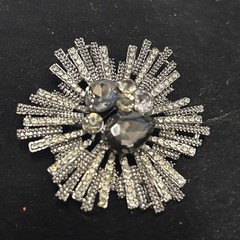 PIN BROOCH Dark GRAY Stones in SILVER SUNBURST