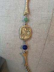 Vintage Egyptian Revival 46” Art Glass Bead & Hieroglyphic Tablets Necklace WOW!