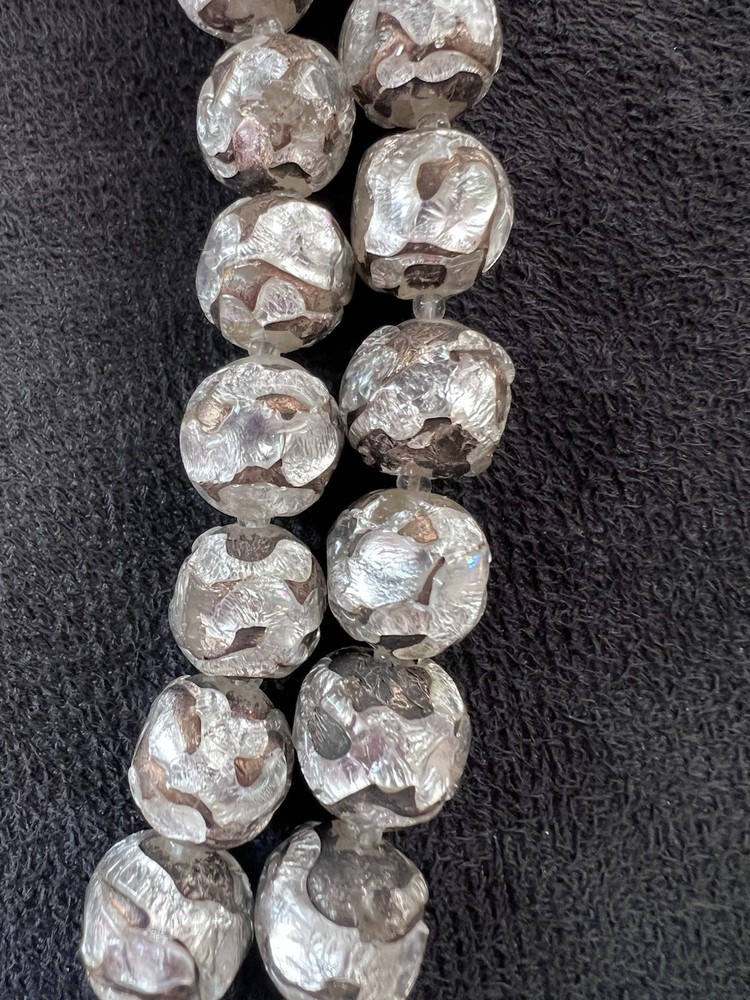 Art Deco Brown Silver Foil Glass Beads 10mm Broken Necklace Beads Only
