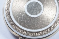 VANITY MIRROR LOCKET PENDANT – ANTIQUE SILVER ENAMEL c1906 VERY GOOD QUALITY