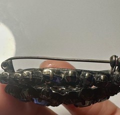 VTG Dark Blue Austrian Crystal Wreath Brooch Stamped Made in Austria Black Metal