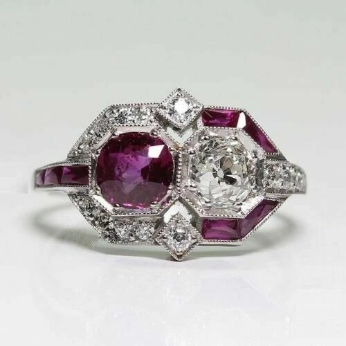 3Ct Vintage Art Deco Style Lab Created Diamond Engagement 14K White Gold FN Ring