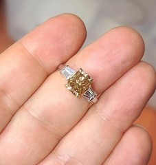 Vintage Platinum Engagement Ring 2.34ct.Natural Champagne Radiant Diamond GIA