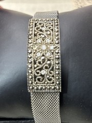 Vintage Square Marcasite Mesh Band Bracelet Magnetic Clasp 7″