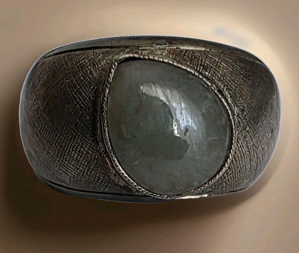 Vintage Handmade 1950s-1970s Silver Ring With Oval Aqua Cabochon-Cut Stone Nice