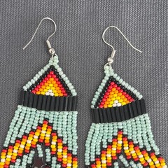 Tribal Earrings Seed Bead Handmade Multicolor Native American Boho Dangle 3” USA