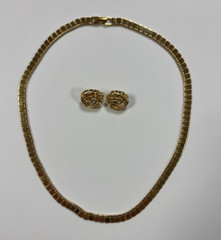 Monet square bar gold tone choker chain and twisted lines circle ear rings