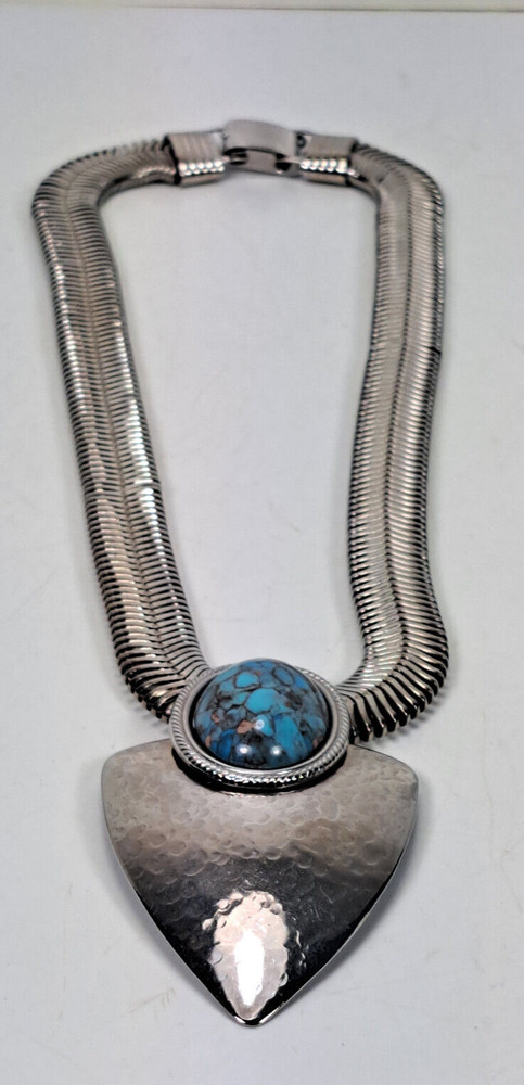 Modern 1980s Faux Turquoise Statement Necklace
