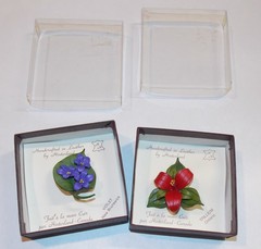 Hinterland Handcrafted Leather Flower Brooches ~ Violet and Trillium