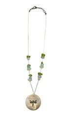 Dragonfly Pendant Abalone MOP Shell Choker Necklace Sea Glass White Green Blue