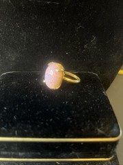 Vintage Faux Fire Opal Ring Gold Tone Adjustable Retro Mid Century Art Glass