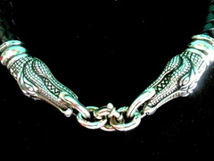 Barry Kieselstein Cord 925 Silver Alligator Head Braided Leather Choker Necklace
