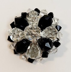 Vintage Black Clear Crystal Glass Bead Cluster Brooch