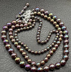 Vintage Rainbow Oil Slick Bead 3 Multi Strand Statement Layered Necklace