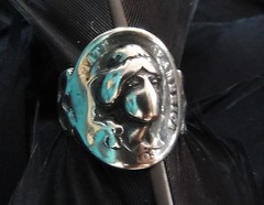 AUTHENTIC ESTATE STERLING SILVER ART DECO 1903 BARBER LIBERTY DIME BAND RING 5