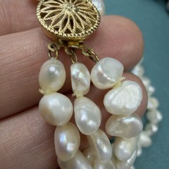 Vintage 14K GOLD 🖤 Triple 3 Strand Cultured BAROQUE Freshwater Pearl Bracelet