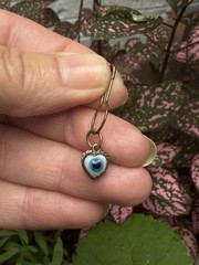Antique 1900s Victorian Glas Evil Eye Brass Pendant Amulet Good Luck Protection