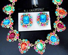 RJ GRAZIANO Vibrant Rainbow Rhinestone Necklace Earring Set On Original Card!