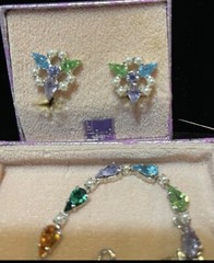 Vintage Signed B. David Rhodium Multi-Color Rhinestone Bracelet Earrings Ori Box