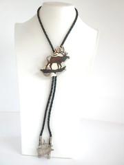 Zuni Native American BULL ELK Bolo Tie by Dale Edaakie Handmade Vintage