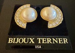 Vintage Delizza Elster Bijoux Terner Gold Tone Pearl 1980s D&E 80s Jewelry