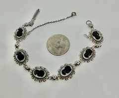 Vintage Black & White Cameo Plaque Sorrento Sterling Silver Bracelet 7 1/4”