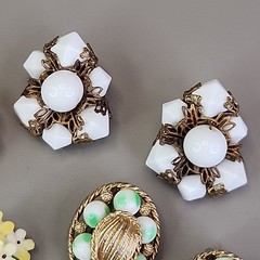 Vintage Cluster Clip On Earrings Lot of 8 Lisner Jonne Sugared Glass Acrylic