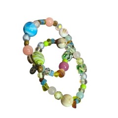 Vintage Cookie Lee Art Glass Beaded Bracelets set of 2 Designer Jewelry Signed