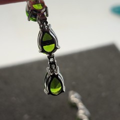 Vintage Green Quartz Pear Teardrop 3 Stone Line Dangle Earrings Silver 925 1.75″
