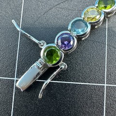 Vintage Suzanne Somers MultiColor Bezel 925 Silver Bracelet 7.5in/Necklace 18in