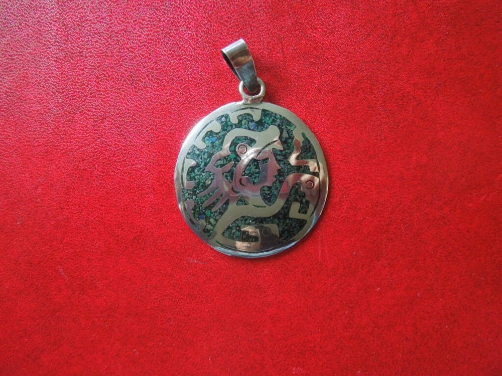 J5350 VTG MEXICO AZTEC PENDANT STERLING 925 SILVER 45 MM SEE DESCR