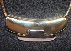 LANVIN Paris Vintage Art Deco Choker Necklace Polished Silver Gold Slide Pendant