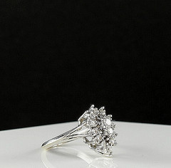 Vintage Ring Solid 14K White Gold Diamonds Engagement Starburst Jewelry Size 5