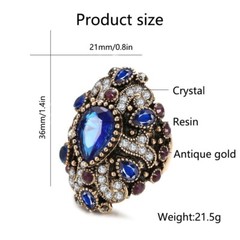 Vintage sapphire wide ring resin crystal ring, women’s ring accessories