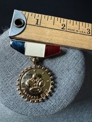 Vintage Trifari Brooch Club Metal Enamel Pin Red White Blue Career Gold Tone