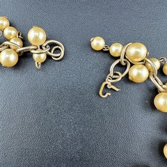 Vintage Faux Pearl Fringe Chain Necklace Gold Tone Beaded Dangle Charm Old Clasp