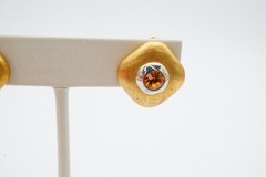 Vintage Clip On Earrings Gold Tone Orange Rhinestone