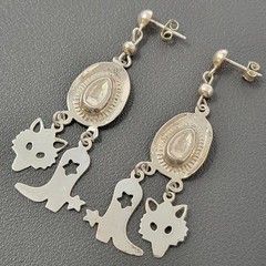 Vintage Sterling Silver Cowboy Hat Dangle Earrings Western Cowgirl Boot