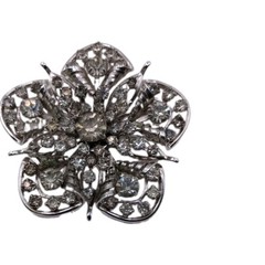 Vintage Floral Star Brooch Pin Smoky Gray Rhinestone Silver Tone 2 in D