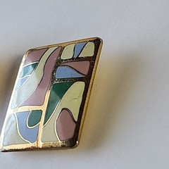 Vintage Clip On Earrings Enamel Retro Samuel Huang Cloisonné Artsy Pastel Square