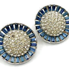 Vintage Wiesner Earrings Simulated Sapphire Baguette Clip on Silver Tone